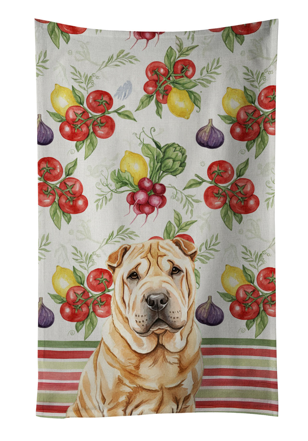 Red Shar Pei Vegetables Kitchen Towel Velour Plush Front and Cotton Loop Back Machine Washable