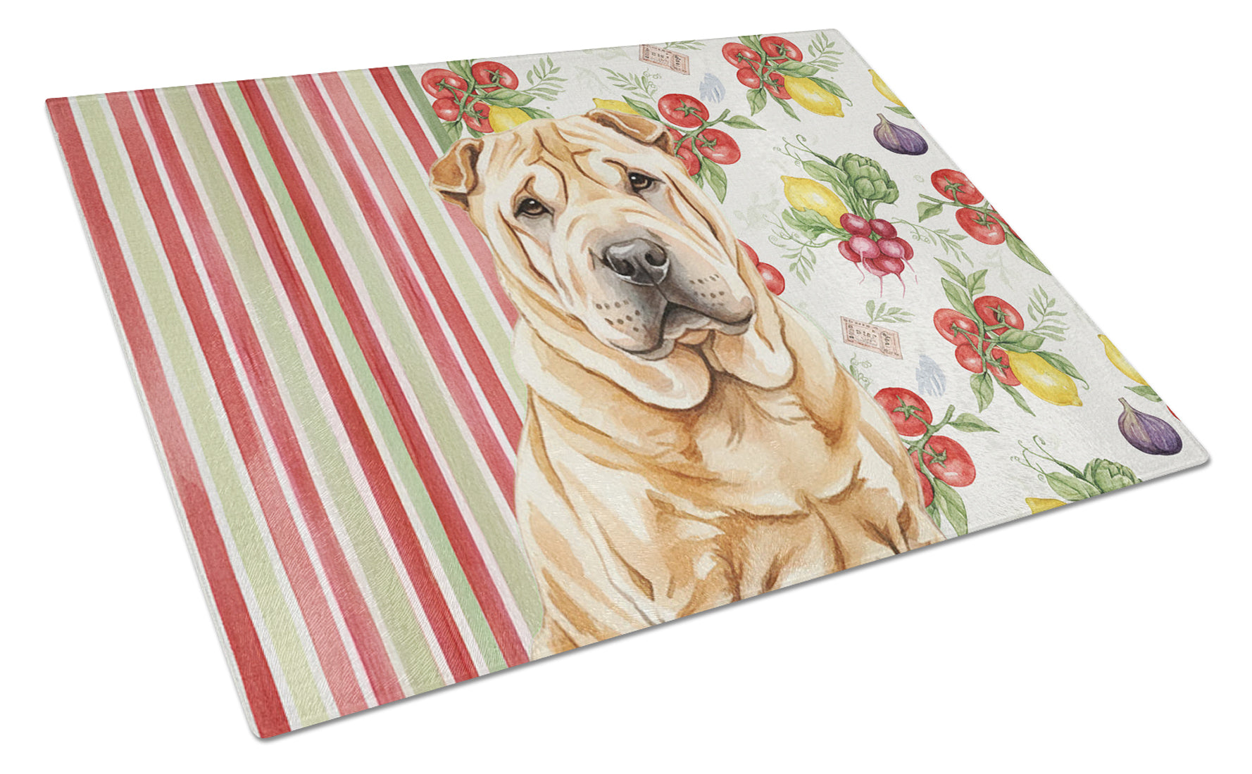 Red Shar Pei Vegetables Cutting Board Tempered Glass Kitchen Cutting Surface, Heat Resistant Chopping, Non-Slip Feet, Food Prep & Serving