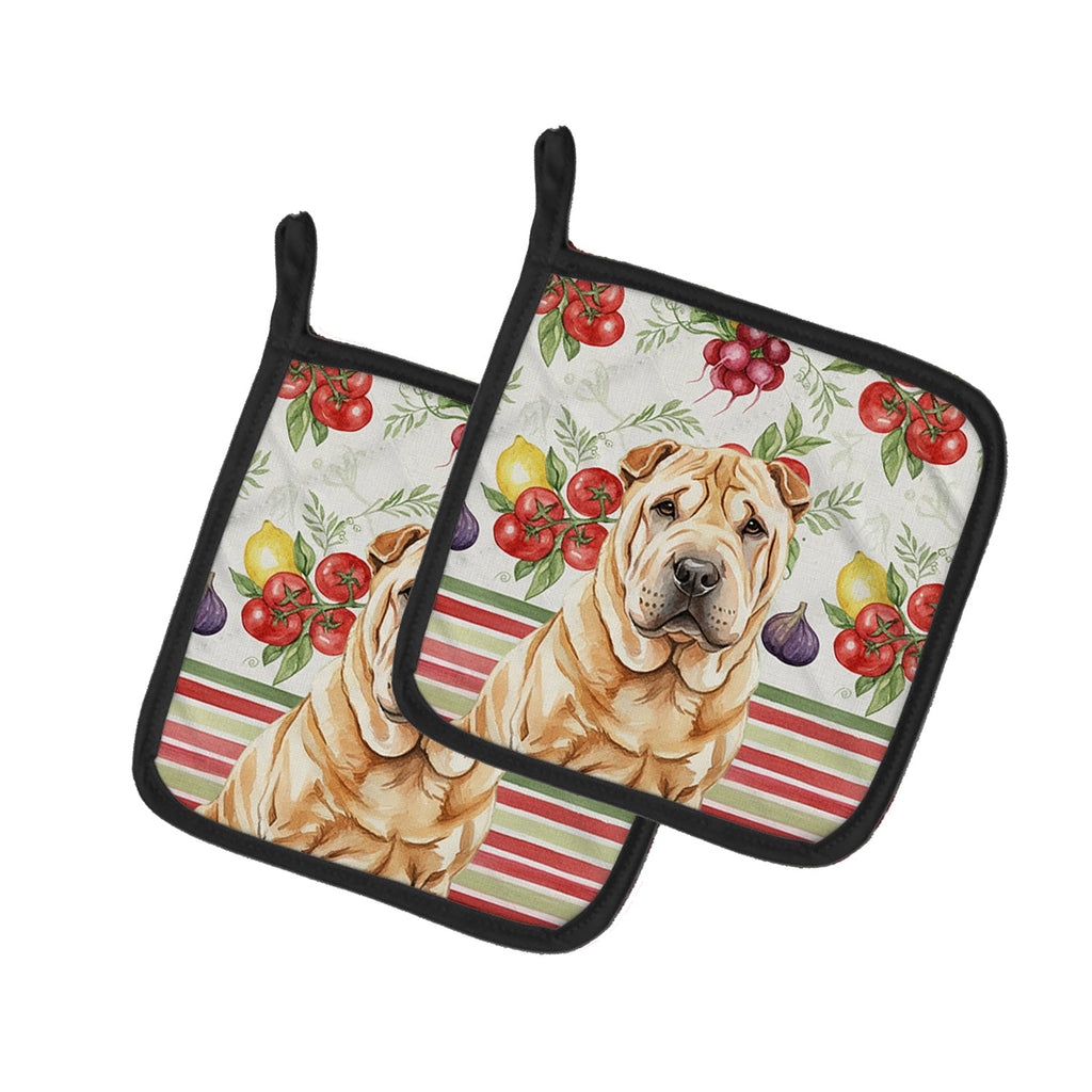 Red Shar Pei Vegetables Pot Holder Set of 2 Heat Resistant Quilted Hot Pads 7.5 x 7.5 Inch, Insulated Kitchen Trivets for Cooking & Baking