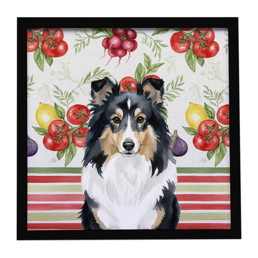 Tricolor Sheltie Vegetables Framed Metal Print Bathroom, Kitchen, Office, Home Decor Wall Art Ready to Hang, Square, 8X8