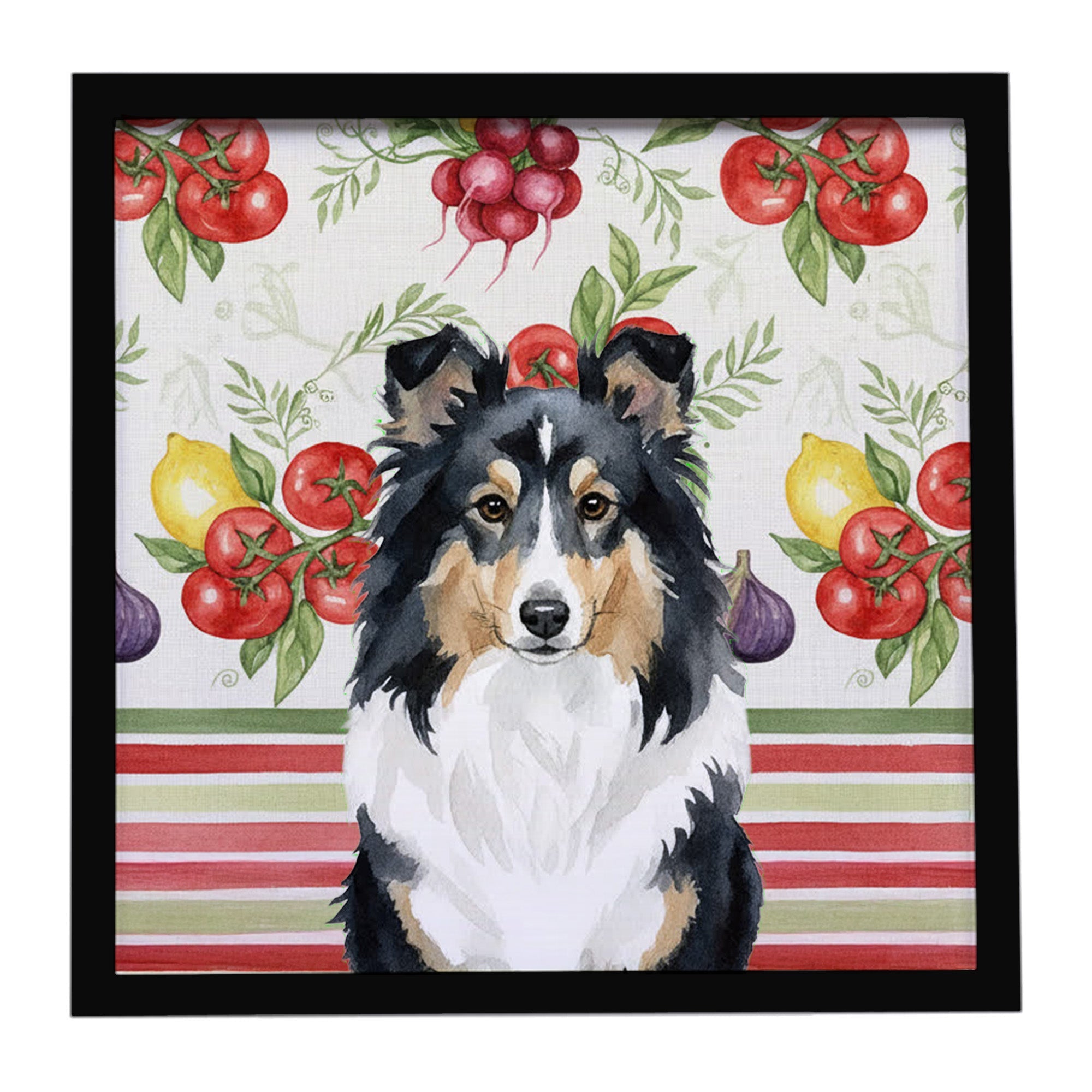 Tricolor Sheltie Vegetables Framed Metal Print Bathroom, Kitchen, Office, Home Decor Wall Art Ready to Hang, Square, 8X8