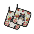 Tricolor Sheltie Vegetables Pot Holder Set of 2 Heat Resistant Quilted Hot Pads 7.5 x 7.5 Inch, Insulated Kitchen Trivets for Cooking & Baking