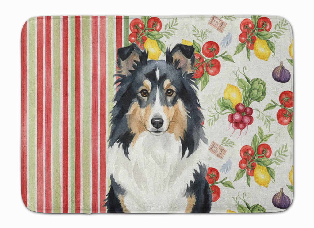 Tricolor Sheltie Vegetables Memory Foam Kitchen Mat Machine Washable Anti-Fatigue Cushion Comfort Bath or Kitchen Rug