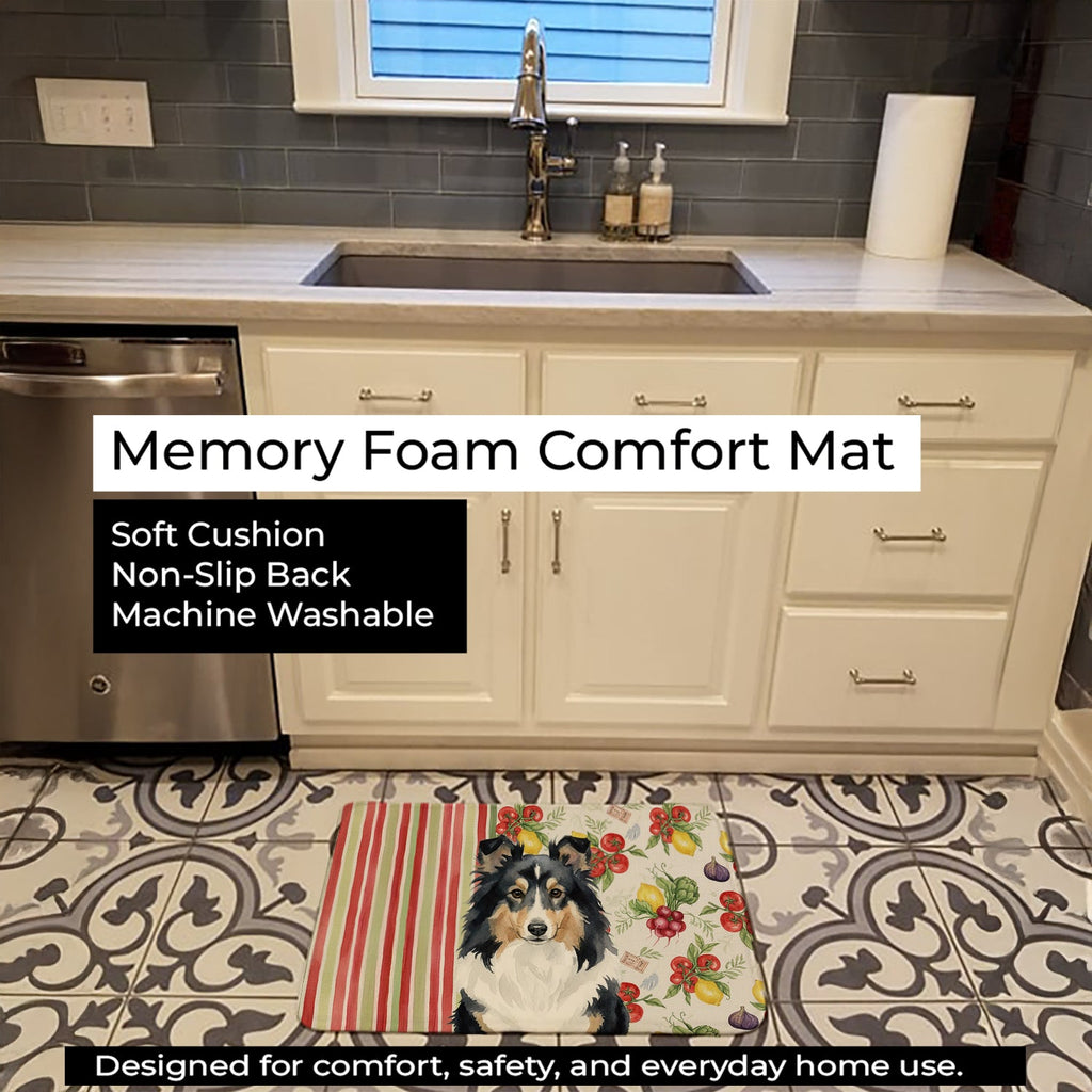 Tricolor Sheltie Vegetables Memory Foam Kitchen Mat Machine Washable Anti-Fatigue Cushion Comfort Bath or Kitchen Rug