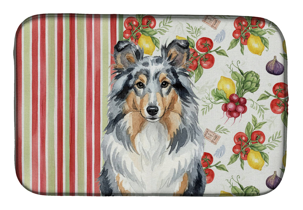 Blue Merle Sheltie Vegetables Dish Drying Mat Absorbent Dish Drying Mat Pad for Kitchen Counter Dish Drainer Mat for Countertop, 14 x 21", Multicolor