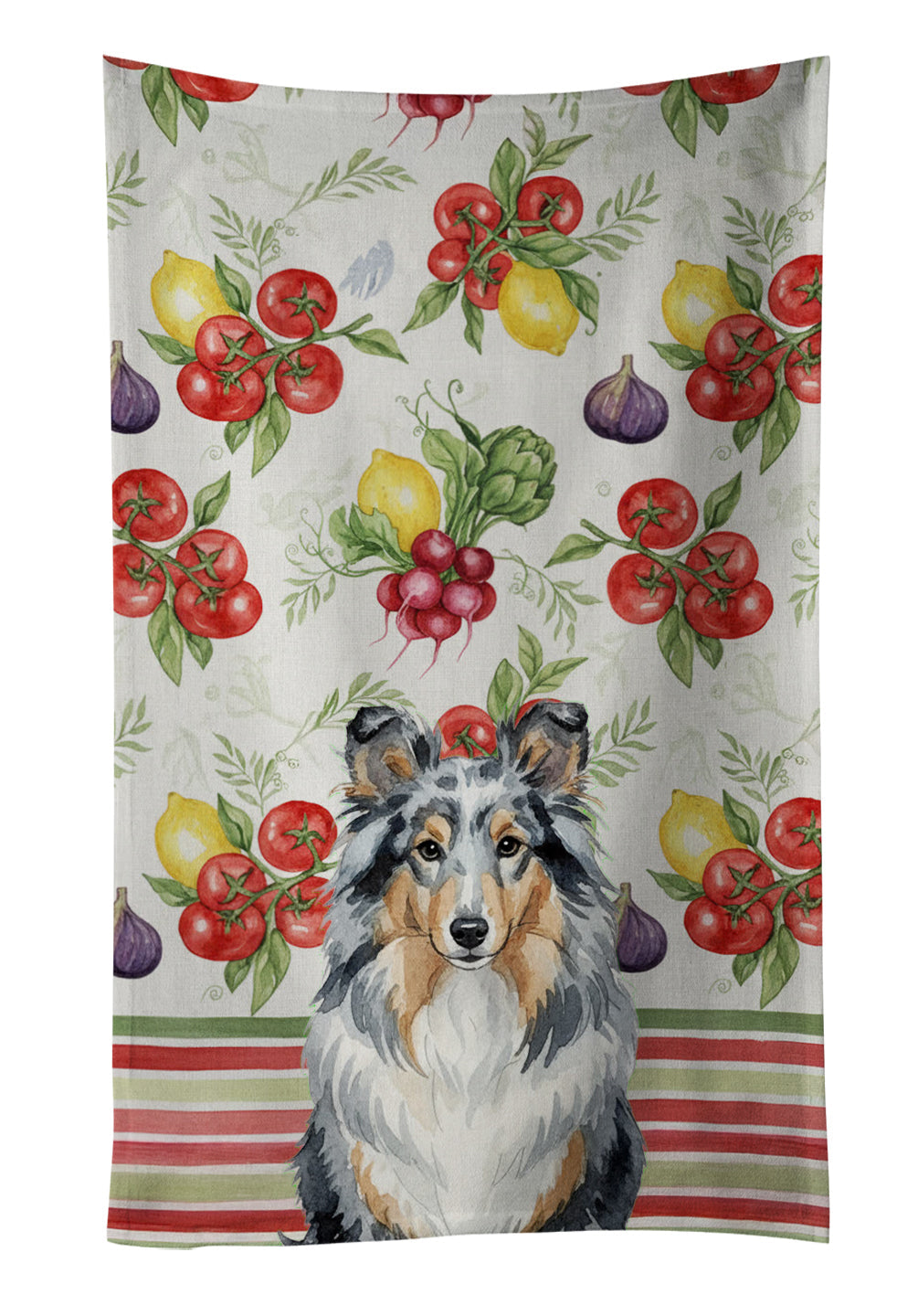 Blue Merle Sheltie Vegetables Kitchen Towel Velour Plush Front and Cotton Loop Back Machine Washable