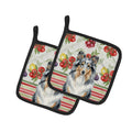 Blue Merle Sheltie Vegetables Pot Holder Set of 2 Heat Resistant Quilted Hot Pads 7.5 x 7.5 Inch, Insulated Kitchen Trivets for Cooking & Baking
