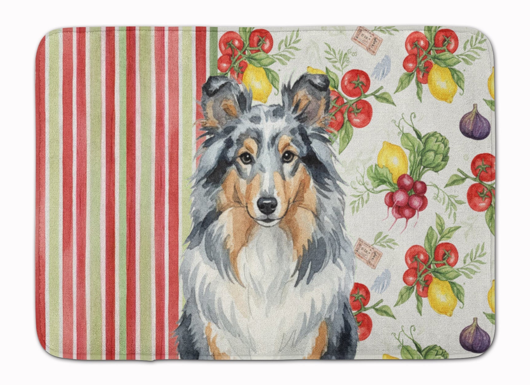 Blue Merle Sheltie Vegetables Memory Foam Kitchen Mat Machine Washable Anti-Fatigue Cushion Comfort Bath or Kitchen Rug