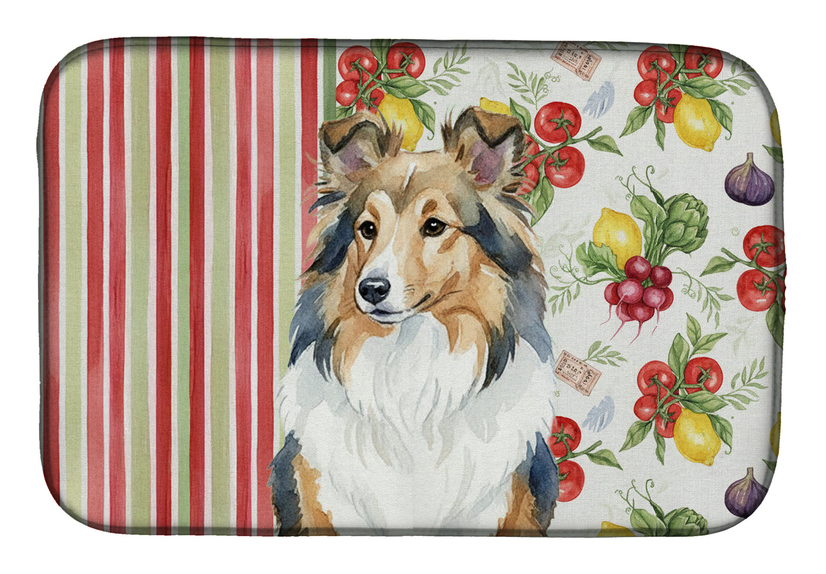 Sable Sheltie Vegetables Dish Drying Mat Absorbent Dish Drying Mat Pad for Kitchen Counter Dish Drainer Mat for Countertop, 14 x 21", Multicolor