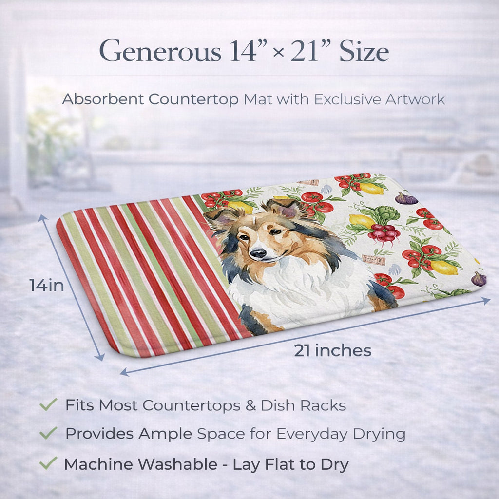 Sable Sheltie Vegetables Dish Drying Mat Absorbent Dish Drying Mat Pad for Kitchen Counter Dish Drainer Mat for Countertop, 14 x 21", Multicolor