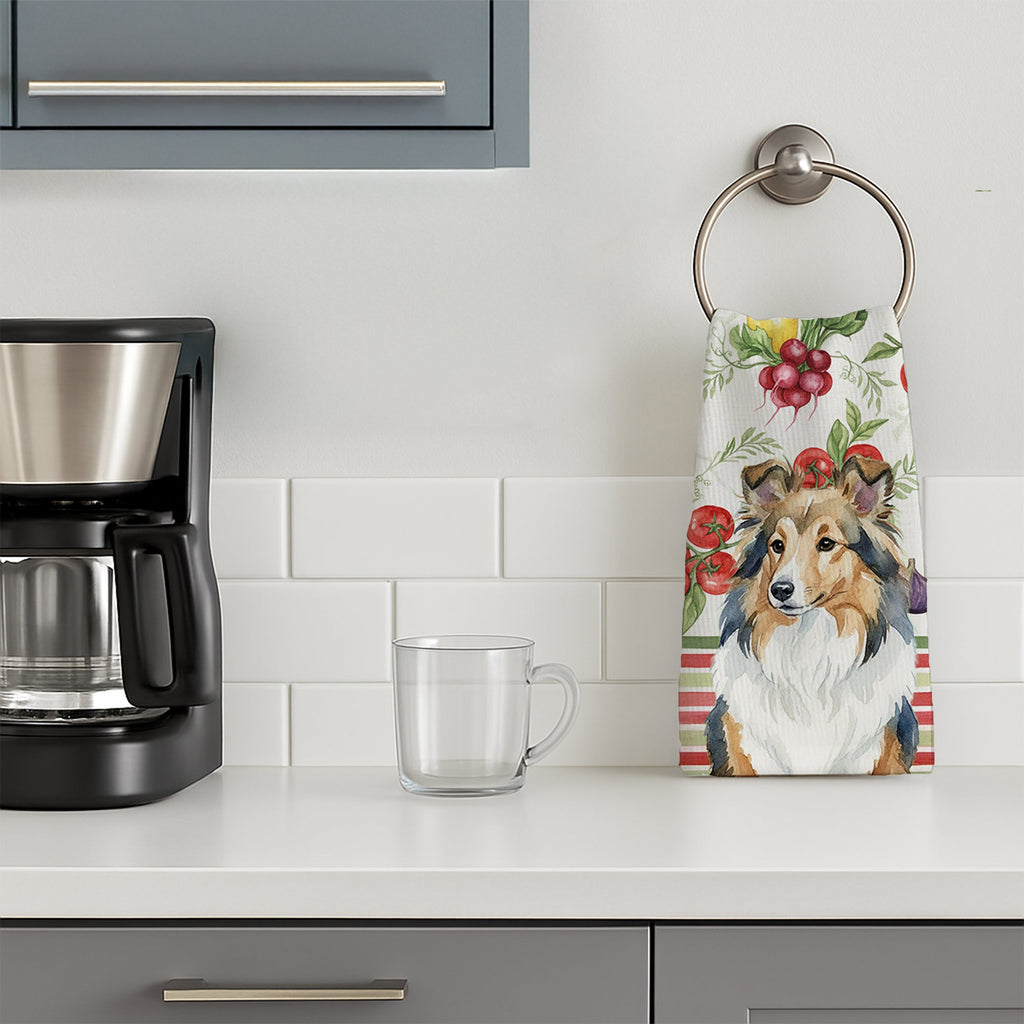 Sable Sheltie Vegetables Kitchen Towel Velour Plush Front and Cotton Loop Back Machine Washable