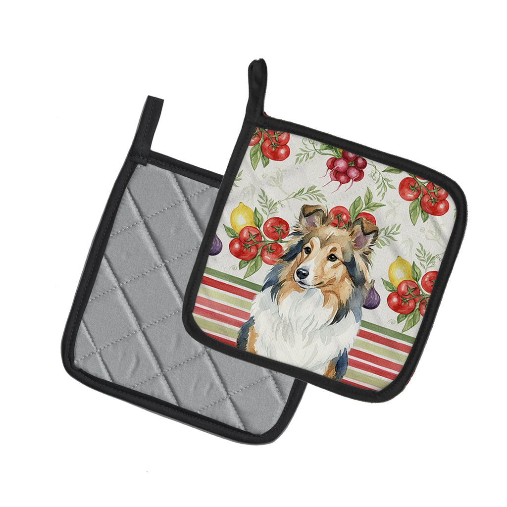 Sable Sheltie Vegetables Pot Holder Set of 2 Heat Resistant Quilted Hot Pads 7.5 x 7.5 Inch, Insulated Kitchen Trivets for Cooking & Baking