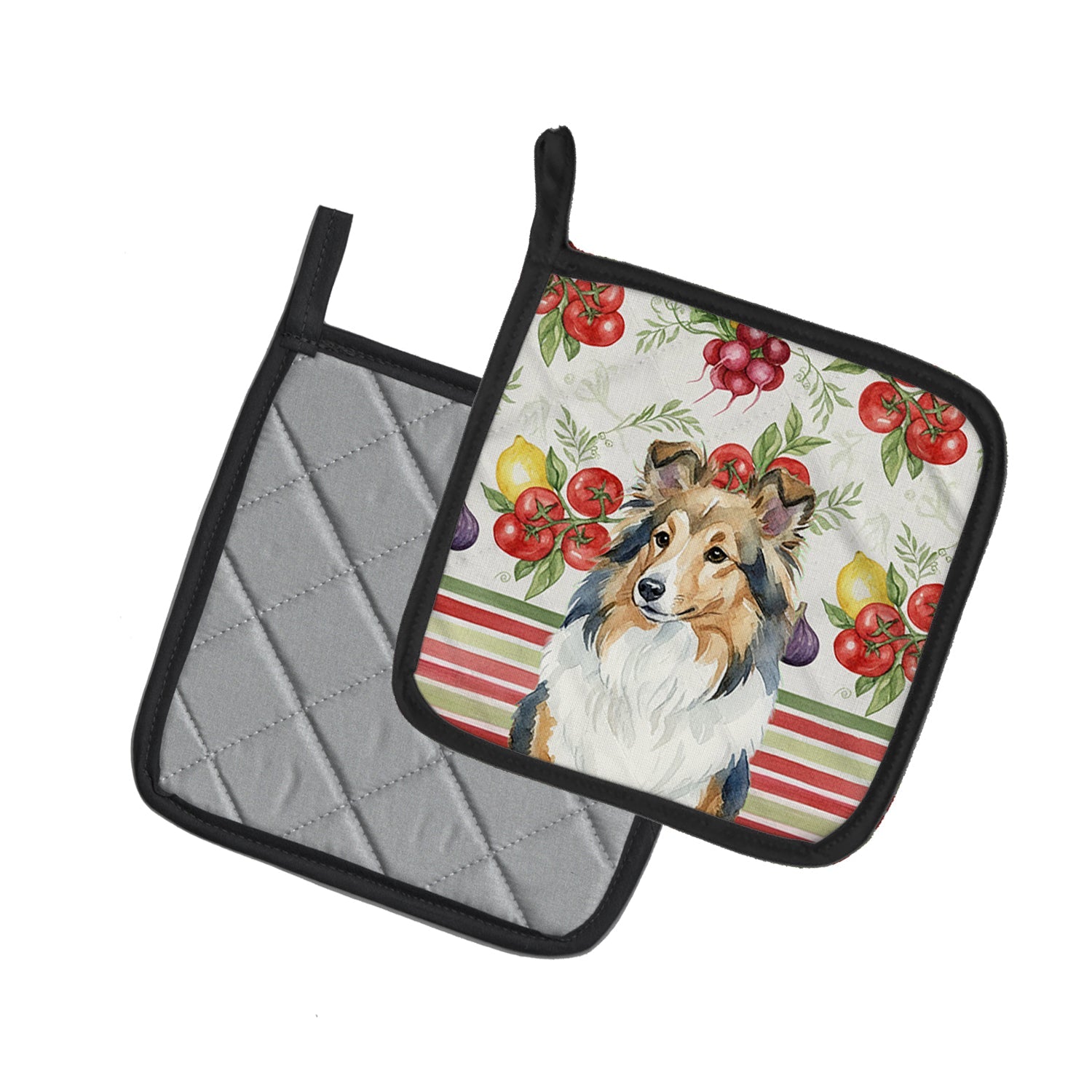 Sable Sheltie Vegetables Pot Holder Set of 2 Heat Resistant Quilted Hot Pads 7.5 x 7.5 Inch, Insulated Kitchen Trivets for Cooking & Baking