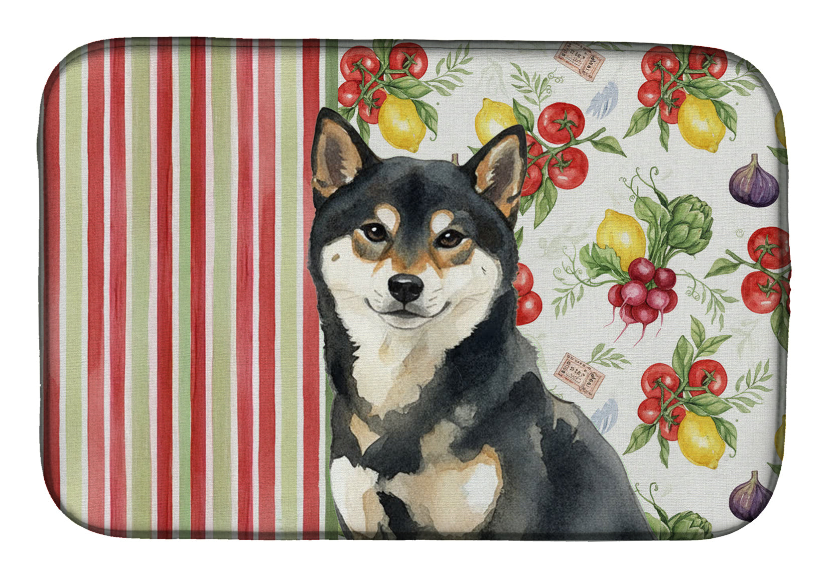 Black and Tan Shiba Inu Vegetables Dish Drying Mat Absorbent Dish Drying Mat Pad for Kitchen Counter Dish Drainer Mat for Countertop, 14 x 21", Multicolor