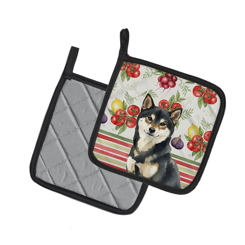 Black and Tan Shiba Inu Vegetables Pot Holder Set of 2 Heat Resistant Quilted Hot Pads 7.5 x 7.5 Inch, Insulated Kitchen Trivets for Cooking & Baking