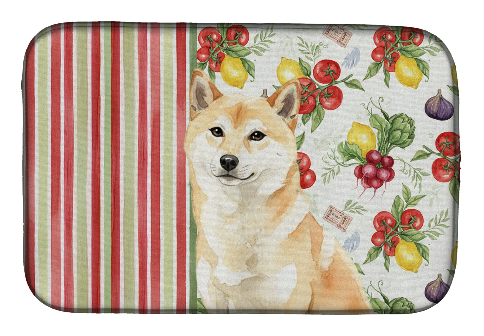 Cream Shiba Inu Vegetables Dish Drying Mat Absorbent Dish Drying Mat Pad for Kitchen Counter Dish Drainer Mat for Countertop, 14 x 21", Multicolor