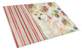 Cream Shiba Inu Vegetables Cutting Board Tempered Glass Kitchen Cutting Surface, Heat Resistant Chopping, Non-Slip Feet, Food Prep & Serving
