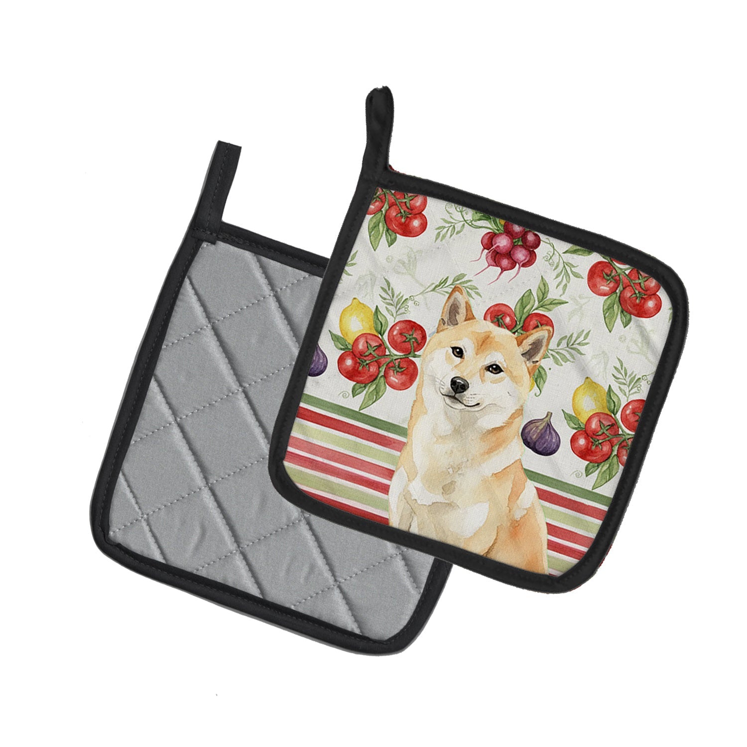 Cream Shiba Inu Vegetables Pot Holder Set of 2 Heat Resistant Quilted Hot Pads 7.5 x 7.5 Inch, Insulated Kitchen Trivets for Cooking & Baking