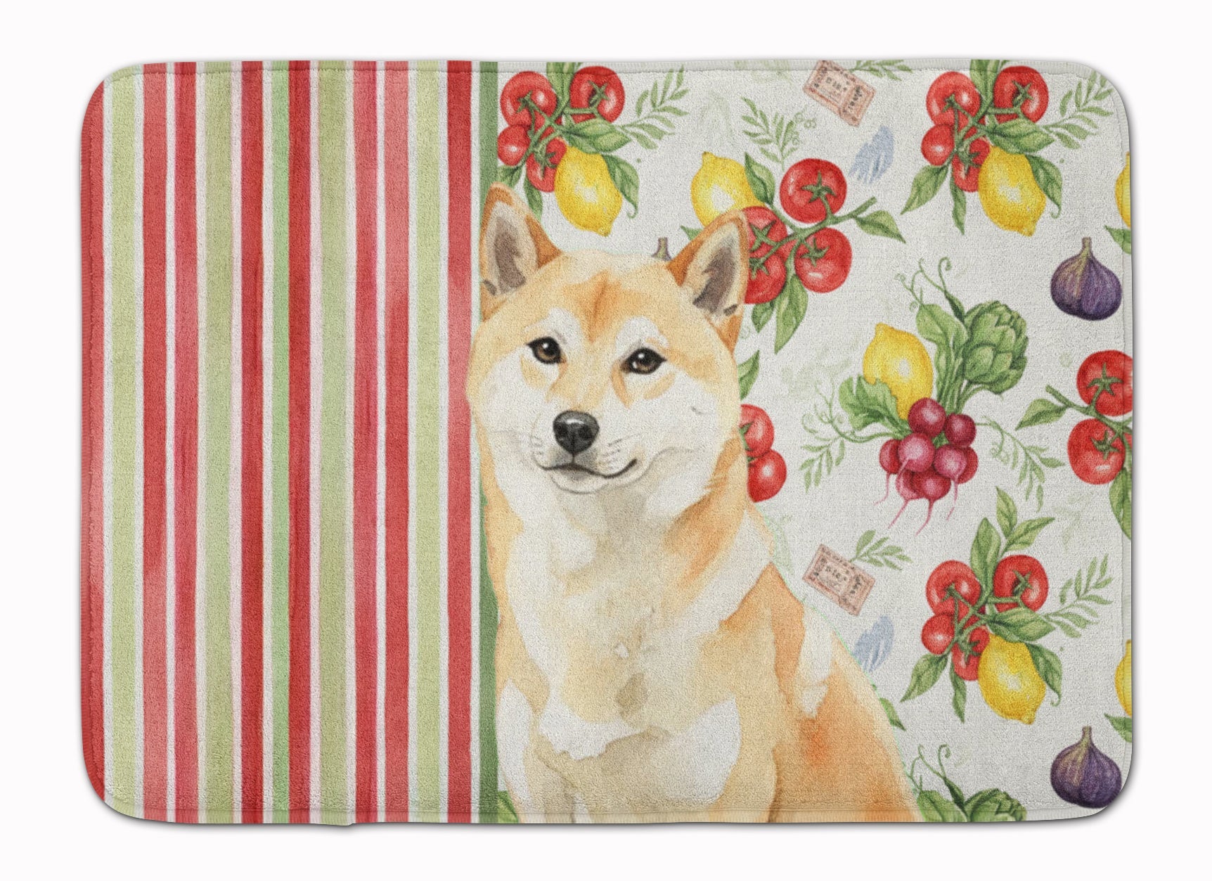 Cream Shiba Inu Vegetables Memory Foam Kitchen Mat Machine Washable Anti-Fatigue Cushion Comfort Bath or Kitchen Rug