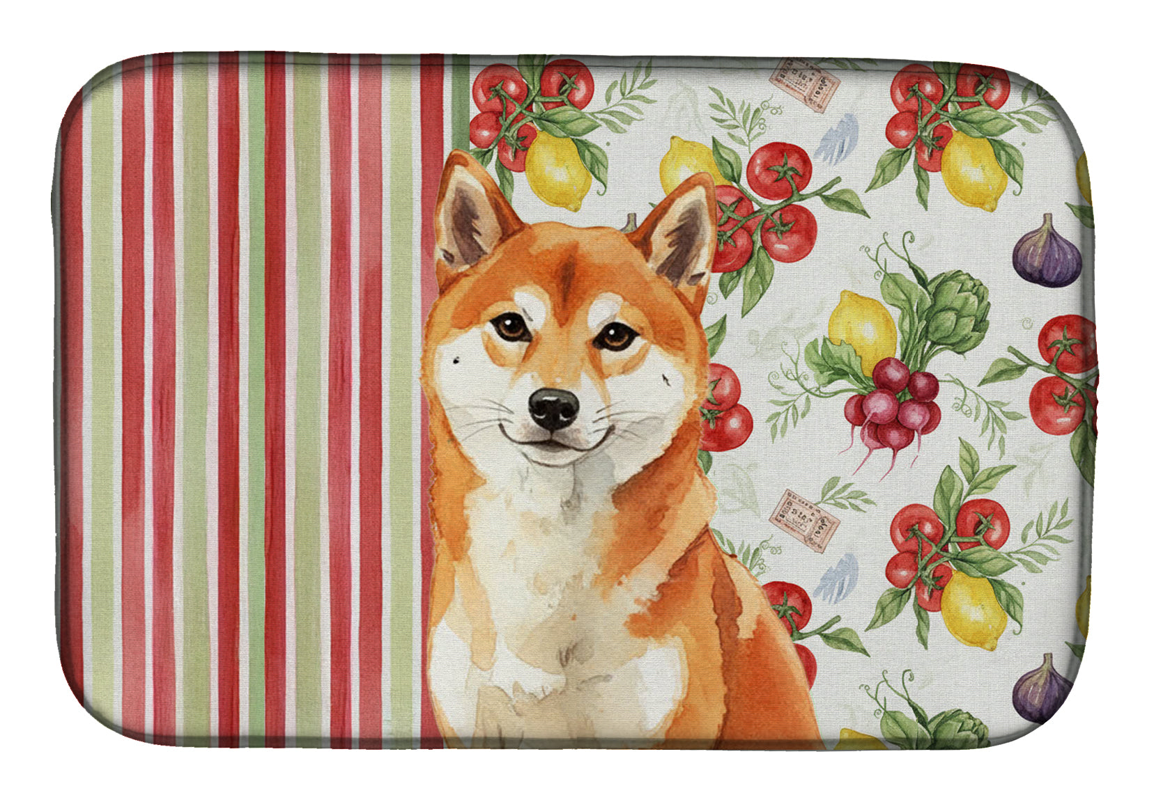 Red Shiba Inu Vegetables Dish Drying Mat Absorbent Dish Drying Mat Pad for Kitchen Counter Dish Drainer Mat for Countertop, 14 x 21", Multicolor