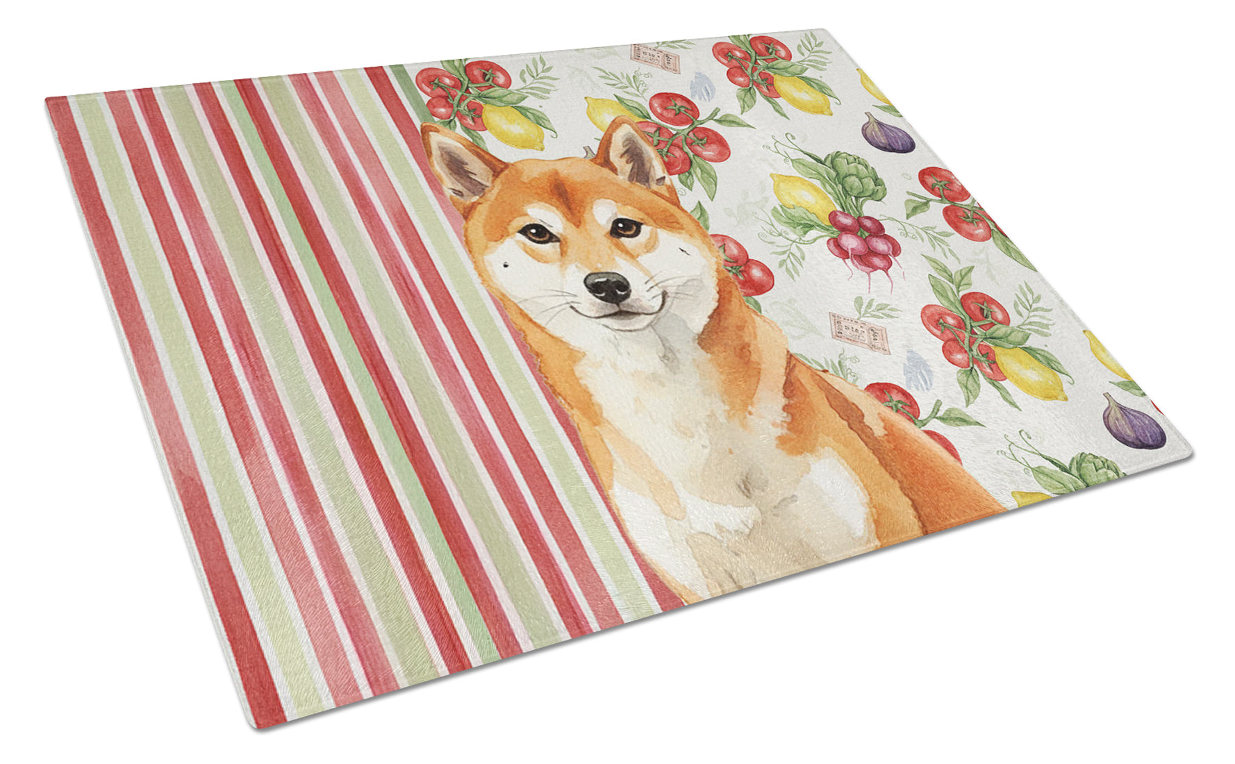 Red Shiba Inu Vegetables Cutting Board Tempered Glass Kitchen Cutting Surface, Heat Resistant Chopping, Non-Slip Feet, Food Prep & Serving
