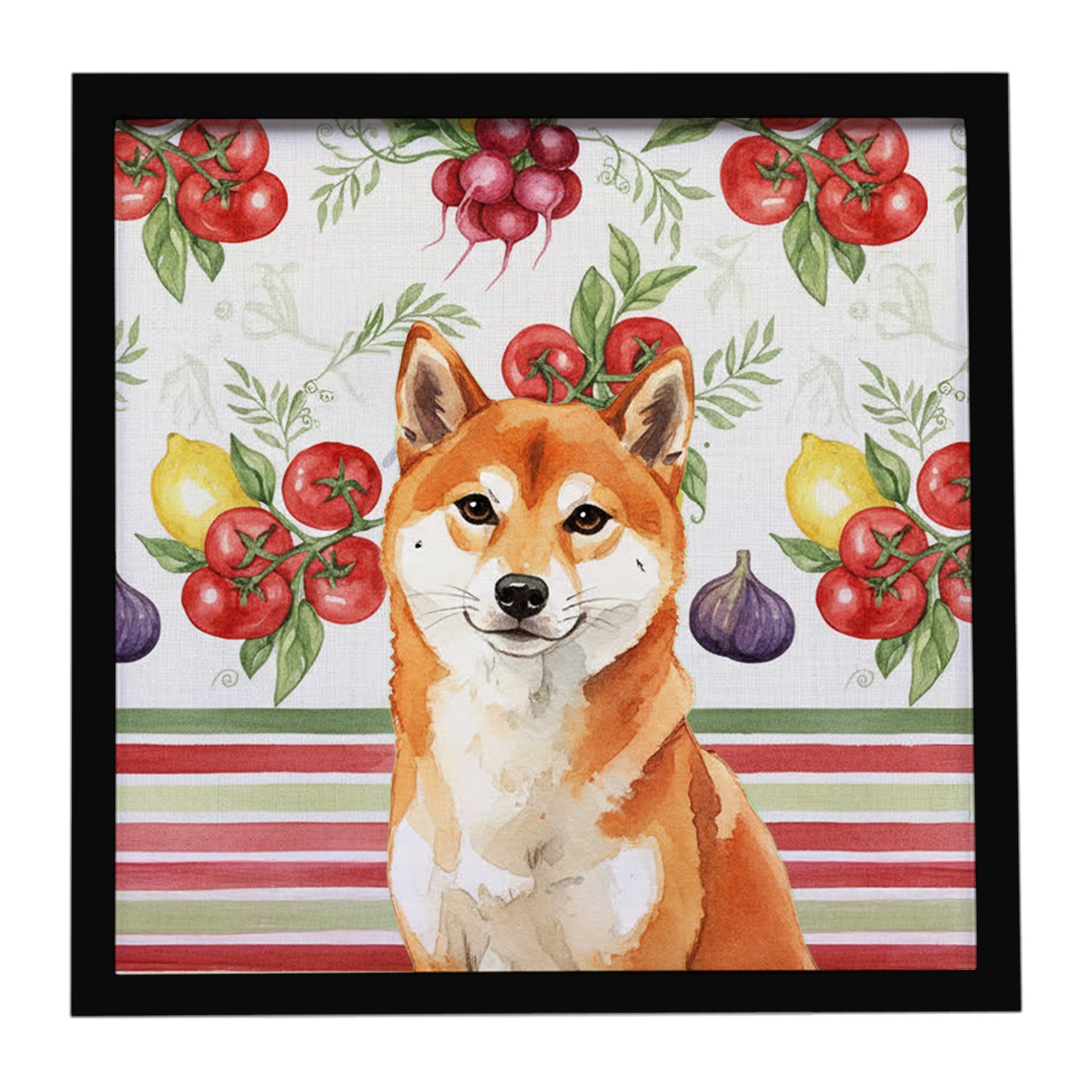 Red Shiba Inu Vegetables Framed Metal Print Bathroom, Kitchen, Office, Home Decor Wall Art Ready to Hang, Square, 8X8