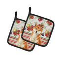 Red Shiba Inu Vegetables Pot Holder Set of 2 Heat Resistant Quilted Hot Pads 7.5 x 7.5 Inch, Insulated Kitchen Trivets for Cooking & Baking