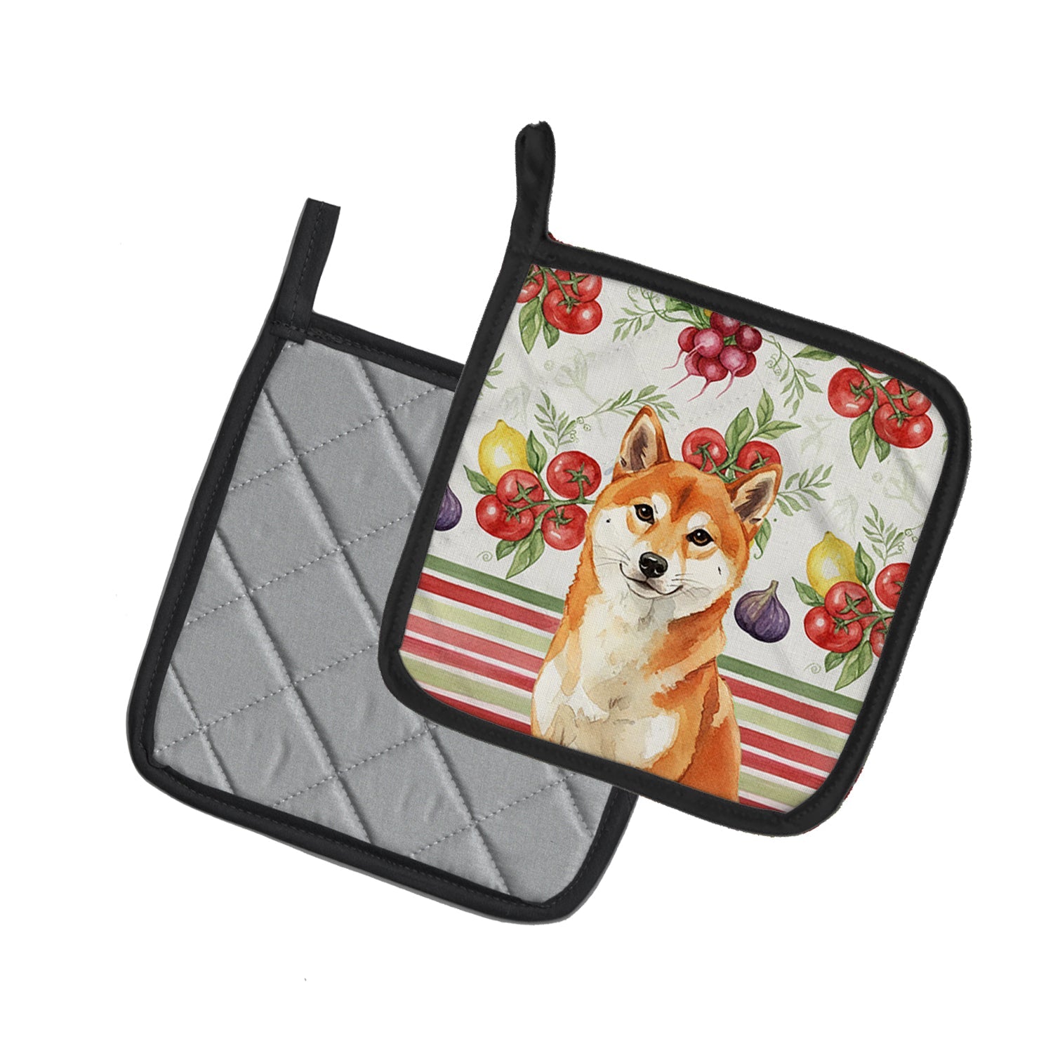 Red Shiba Inu Vegetables Pot Holder Set of 2 Heat Resistant Quilted Hot Pads 7.5 x 7.5 Inch, Insulated Kitchen Trivets for Cooking & Baking