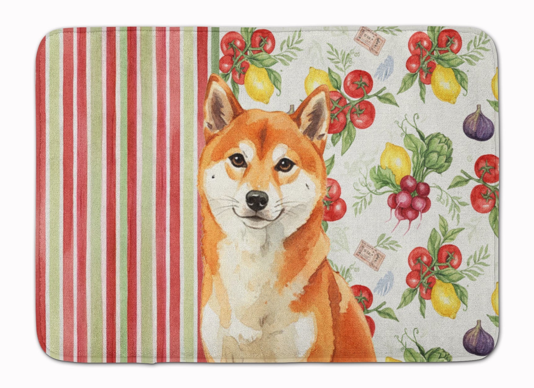 Red Shiba Inu Vegetables Memory Foam Kitchen Mat Machine Washable Anti-Fatigue Cushion Comfort Bath or Kitchen Rug