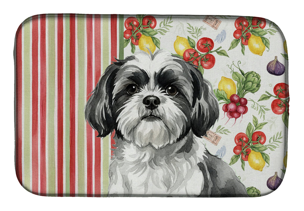 Black and White Shih Tzu Vegetables Dish Drying Mat Absorbent Dish Drying Mat Pad for Kitchen Counter Dish Drainer Mat for Countertop, 14 x 21", Multicolor