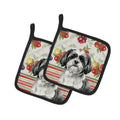 Black and White Shih Tzu Vegetables Pot Holder Set of 2 Heat Resistant Quilted Hot Pads 7.5 x 7.5 Inch, Insulated Kitchen Trivets for Cooking & Baking