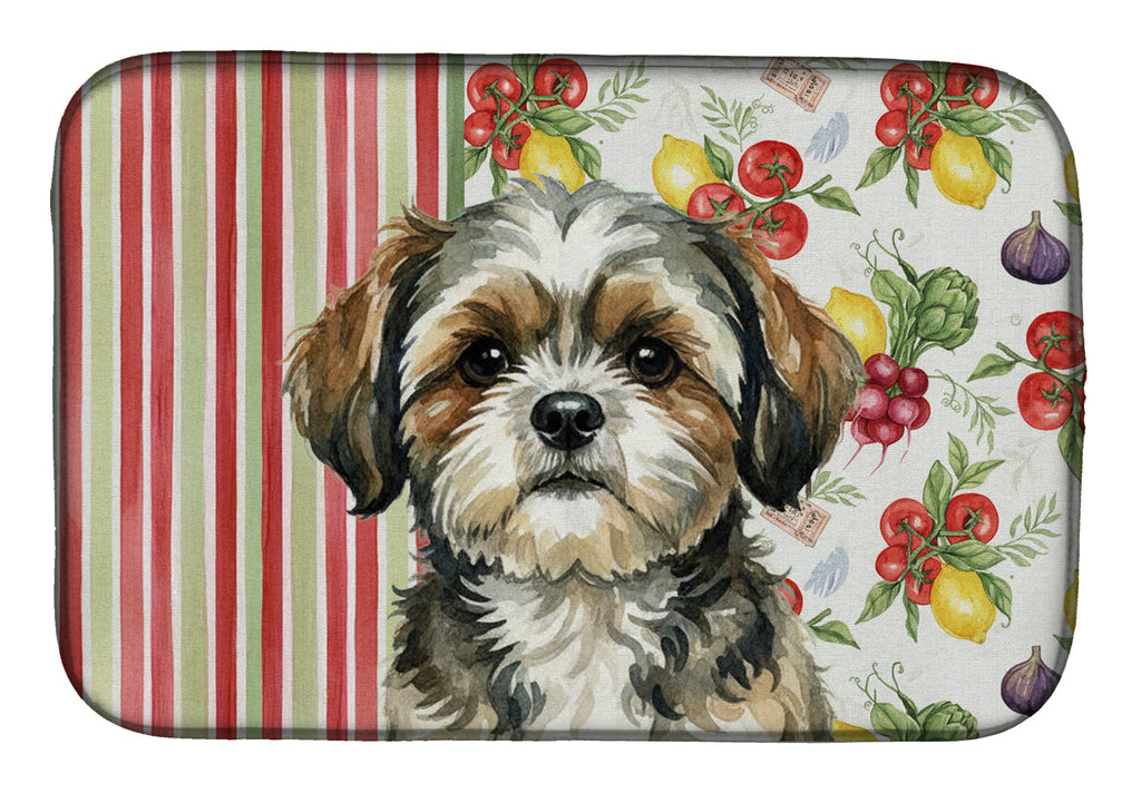 Brindle Shih Tzu Vegetables Dish Drying Mat Absorbent Dish Drying Mat Pad for Kitchen Counter Dish Drainer Mat for Countertop, 14 x 21", Multicolor