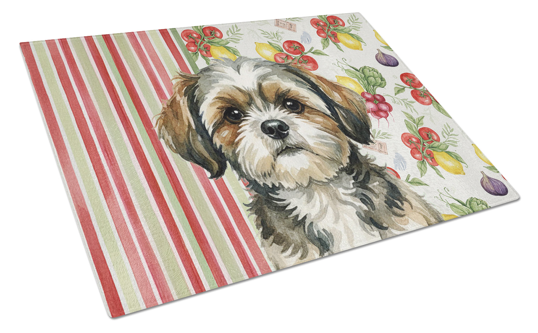 Brindle Shih Tzu Vegetables Cutting Board Tempered Glass Kitchen Cutting Surface, Heat Resistant Chopping, Non-Slip Feet, Food Prep & Serving