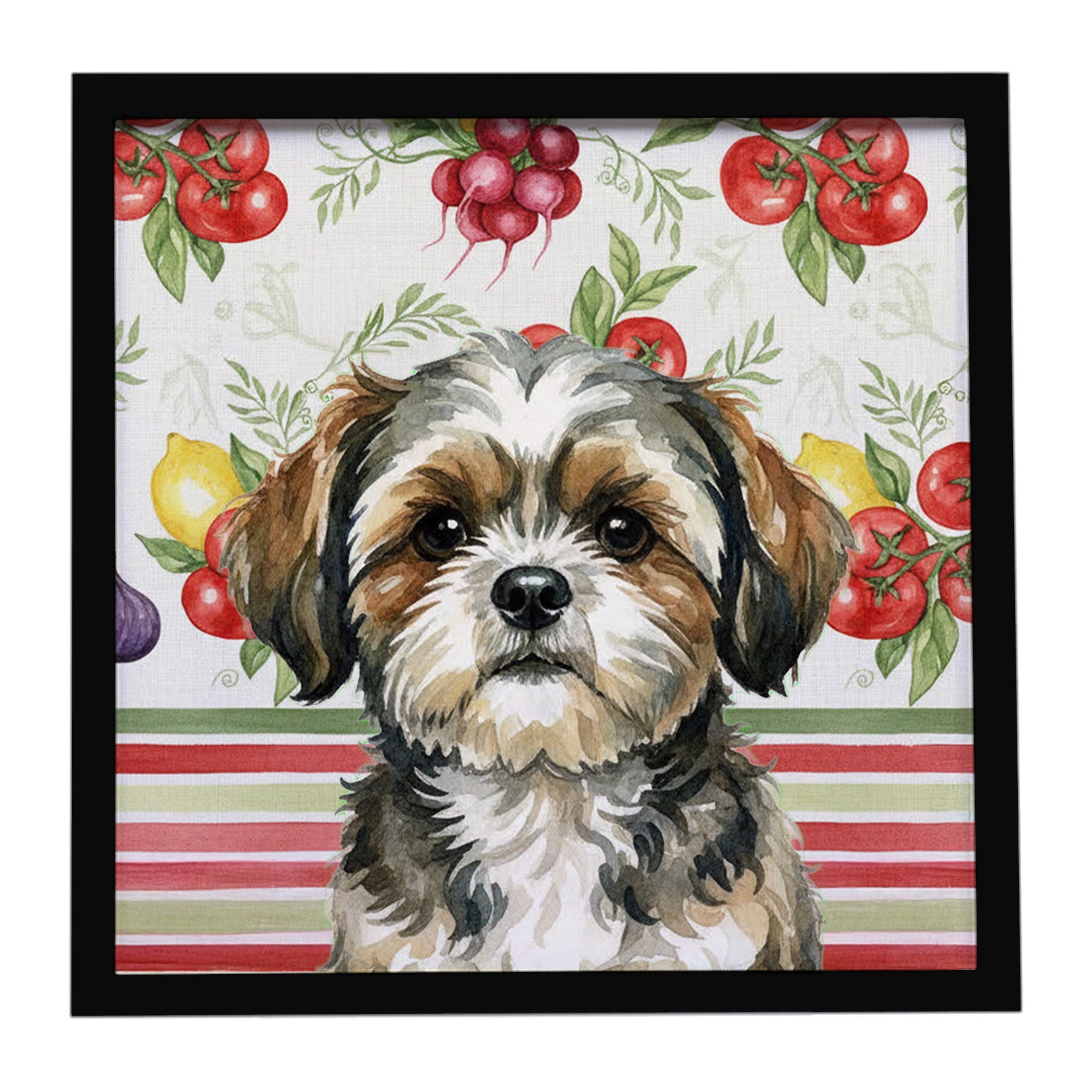 Brindle Shih Tzu Vegetables Framed Metal Print Bathroom, Kitchen, Office, Home Decor Wall Art Ready to Hang, Square, 8X8