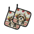 Brindle Shih Tzu Vegetables Pot Holder Set of 2 Heat Resistant Quilted Hot Pads 7.5 x 7.5 Inch, Insulated Kitchen Trivets for Cooking & Baking