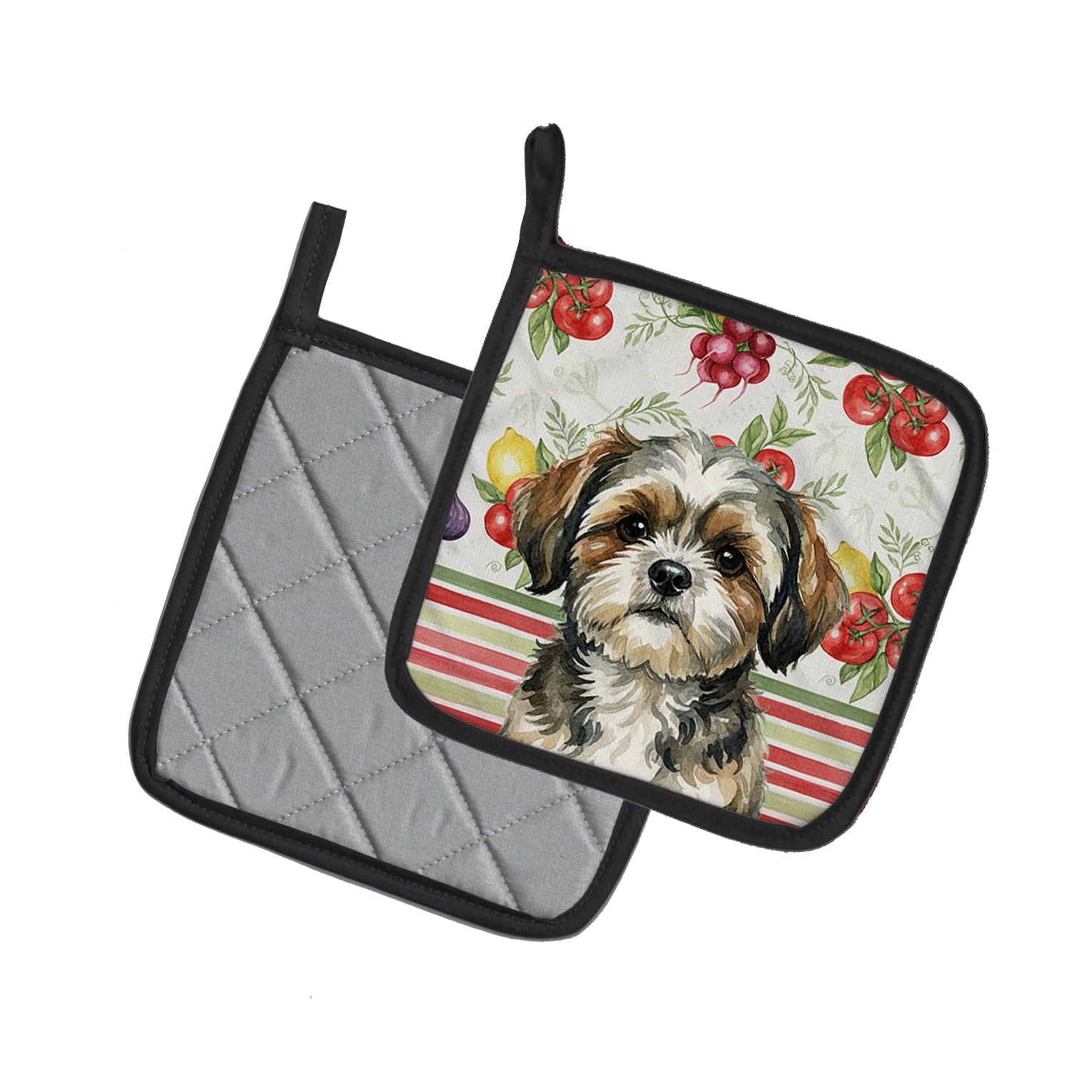 Brindle Shih Tzu Vegetables Pot Holder Set of 2 Heat Resistant Quilted Hot Pads 7.5 x 7.5 Inch, Insulated Kitchen Trivets for Cooking & Baking