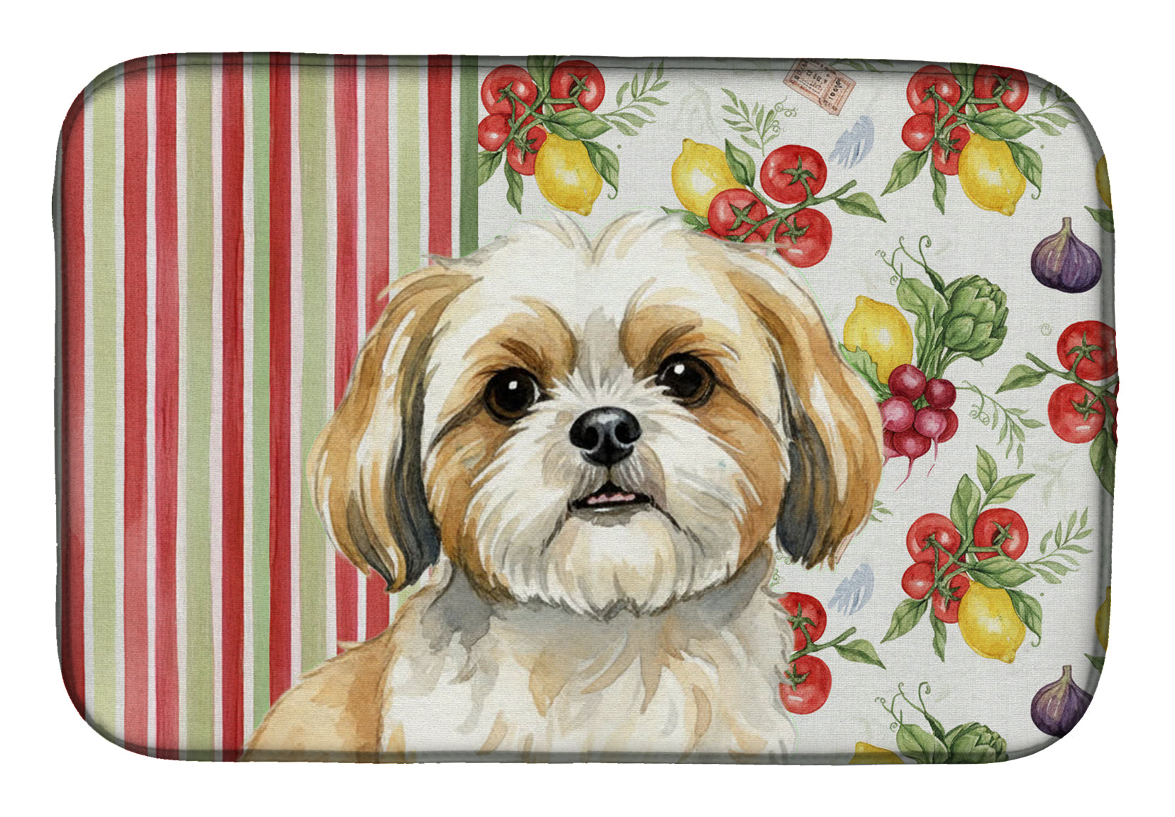 Gold and White Shih Tzu Vegetables Dish Drying Mat Absorbent Dish Drying Mat Pad for Kitchen Counter Dish Drainer Mat for Countertop, 14 x 21", Multicolor