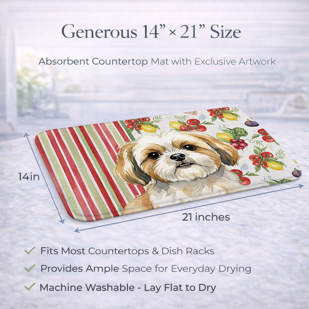 Gold and White Shih Tzu Vegetables Dish Drying Mat Absorbent Dish Drying Mat Pad for Kitchen Counter Dish Drainer Mat for Countertop, 14 x 21", Multicolor