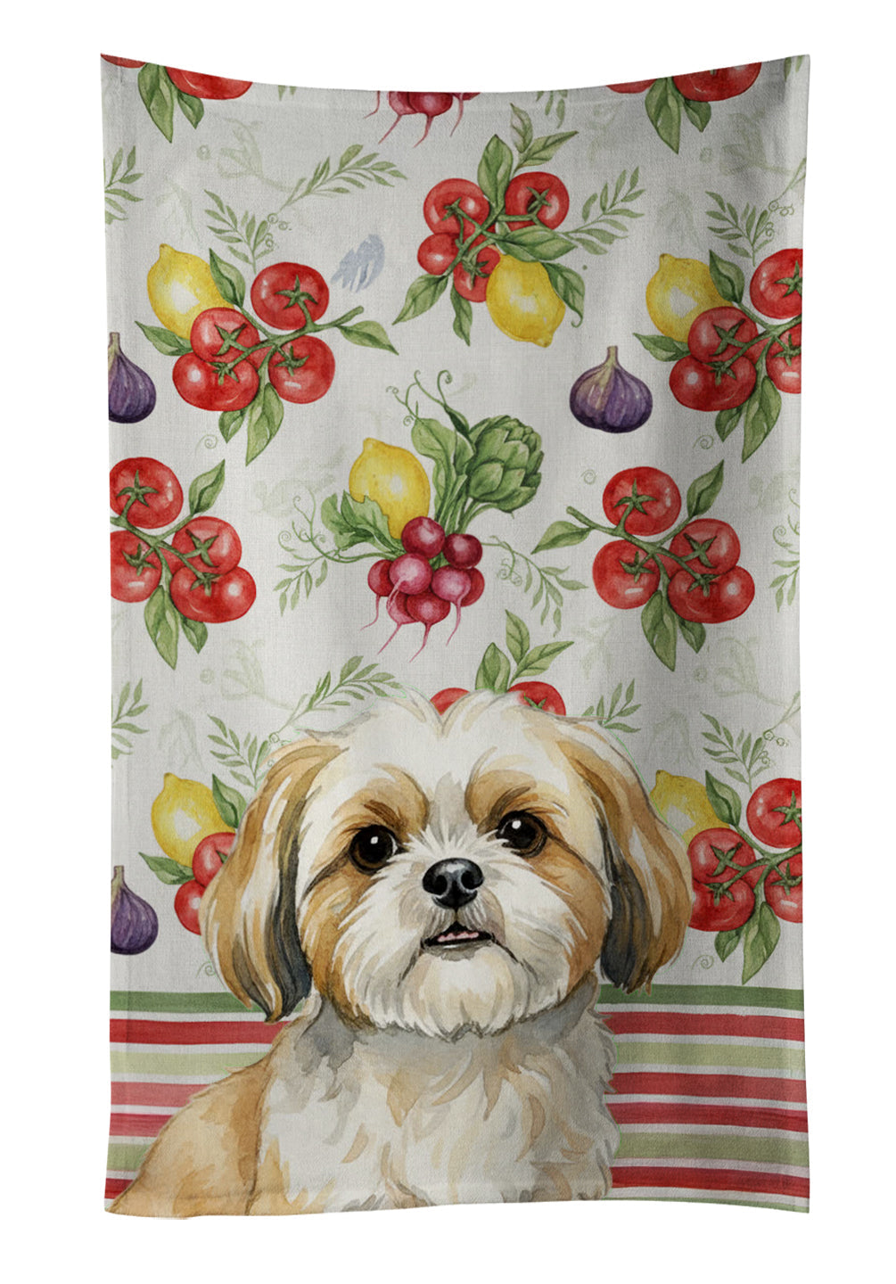 Gold and White Shih Tzu Vegetables Kitchen Towel Velour Plush Front and Cotton Loop Back Machine Washable