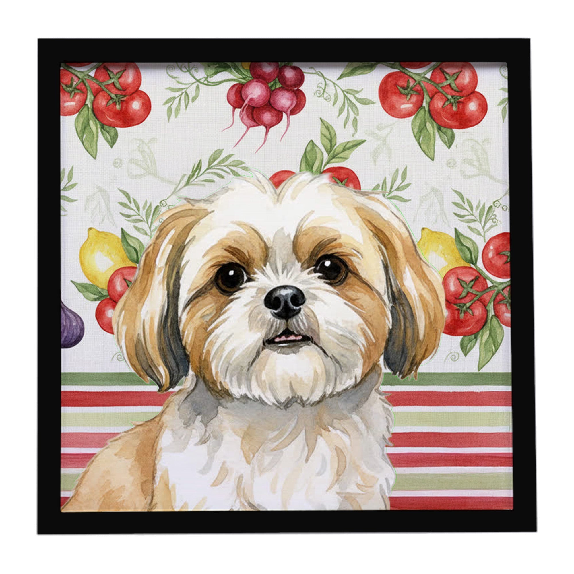 Gold and White Shih Tzu Vegetables Framed Metal Print Bathroom, Kitchen, Office, Home Decor Wall Art Ready to Hang, Square, 8X8
