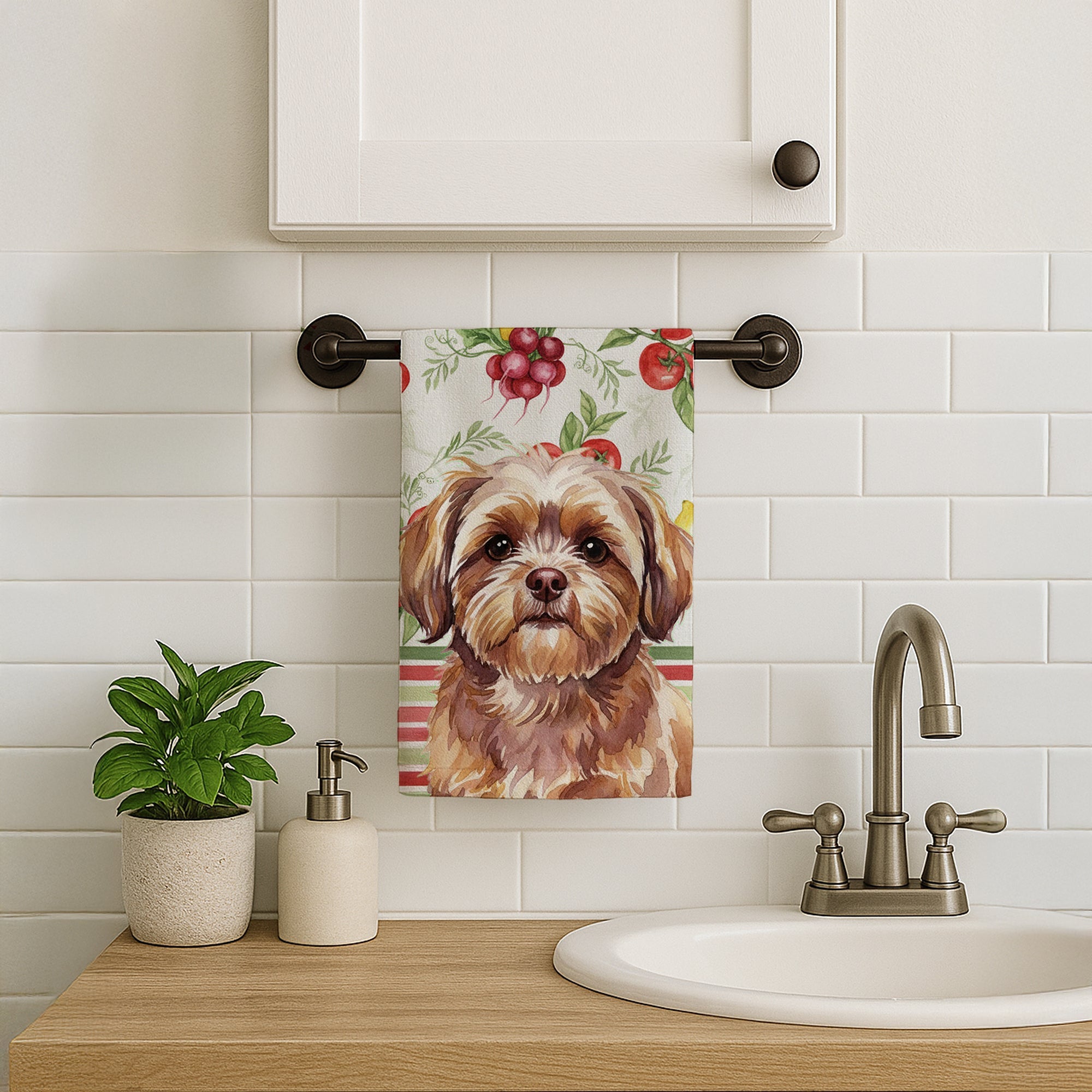 Liver Shih Tzu Vegetables Kitchen Towel Velour Plush Front and Cotton Loop Back Machine Washable
