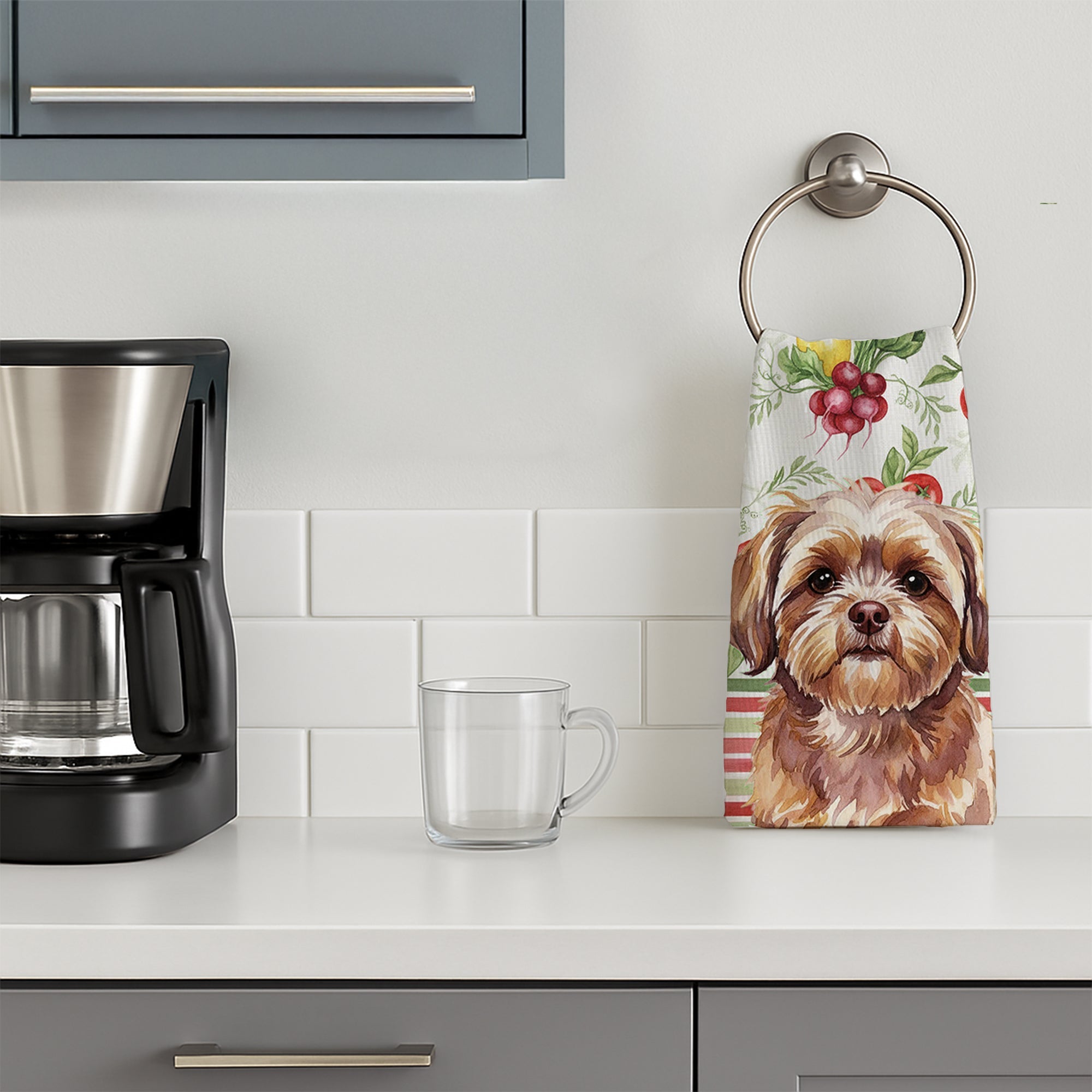 Liver Shih Tzu Vegetables Kitchen Towel Velour Plush Front and Cotton Loop Back Machine Washable