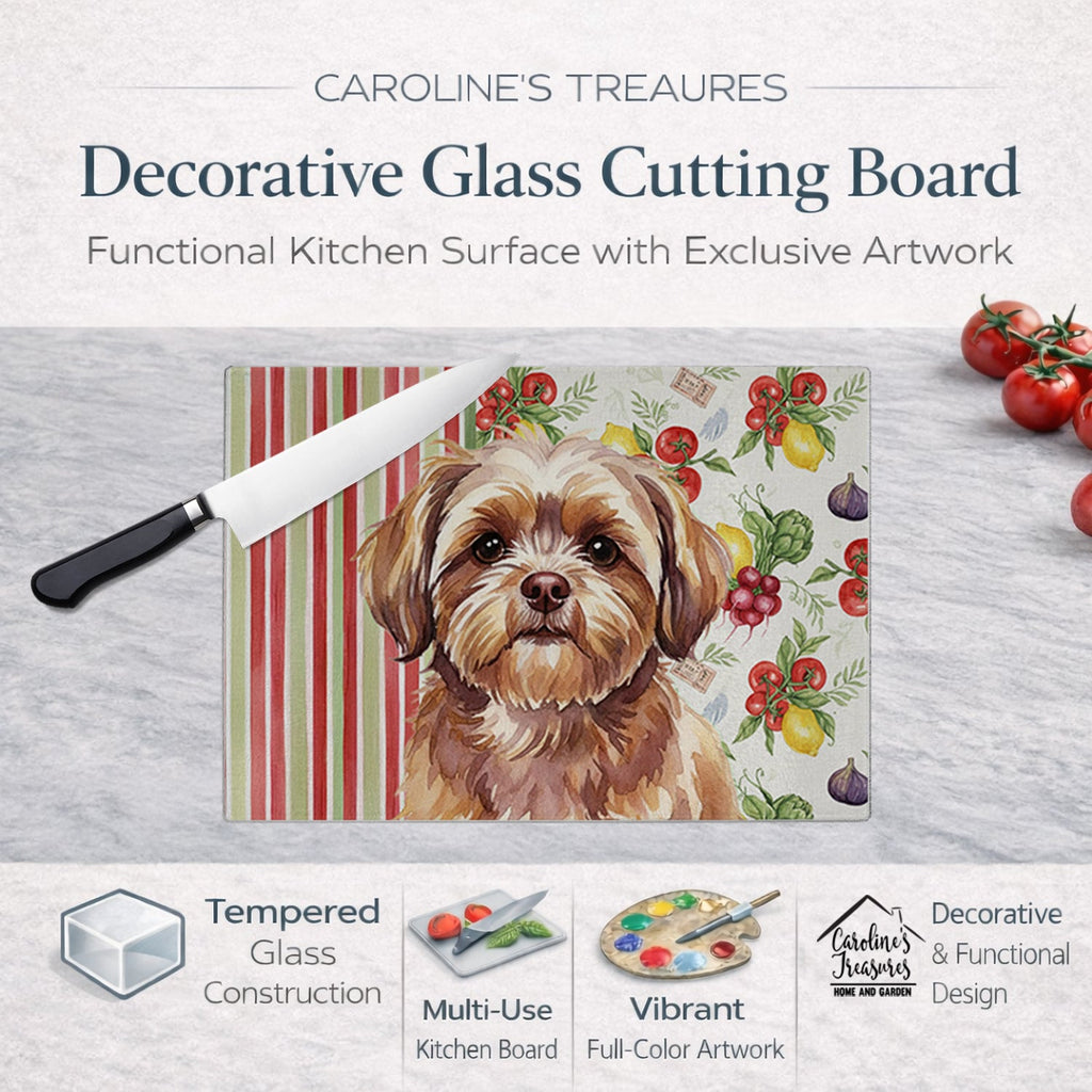 Liver Shih Tzu Vegetables Cutting Board Tempered Glass Kitchen Cutting Surface, Heat Resistant Chopping, Non-Slip Feet, Food Prep & Serving