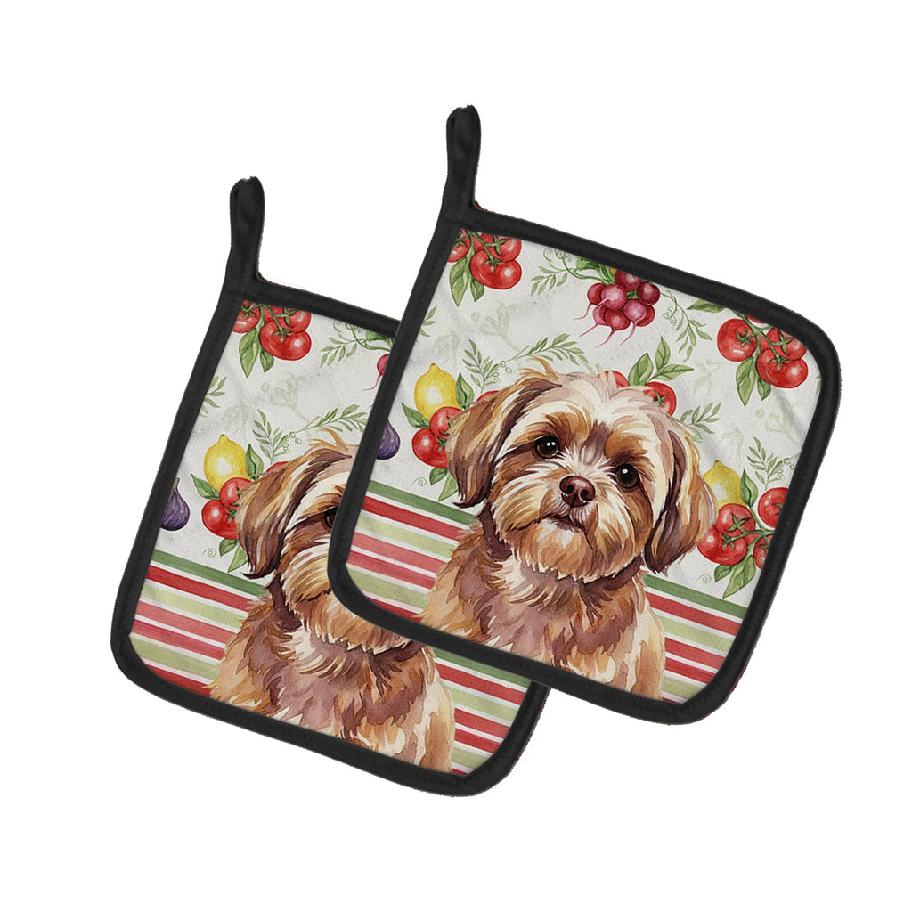 Liver Shih Tzu Vegetables Pot Holder Set of 2 Heat Resistant Quilted Hot Pads 7.5 x 7.5 Inch, Insulated Kitchen Trivets for Cooking & Baking