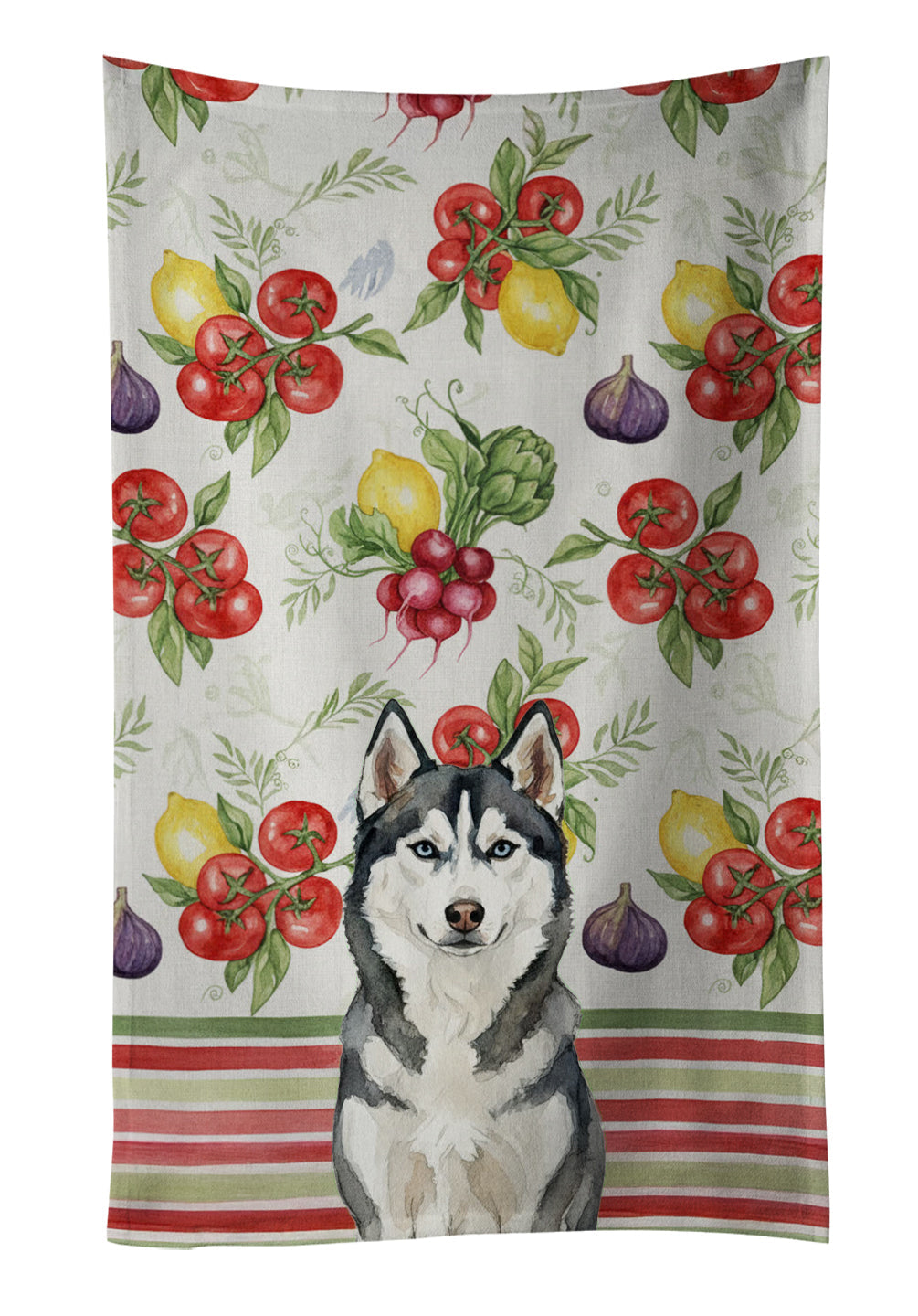 Siberian Husky Vegetables Kitchen Towel Velour Plush Front and Cotton Loop Back Machine Washable