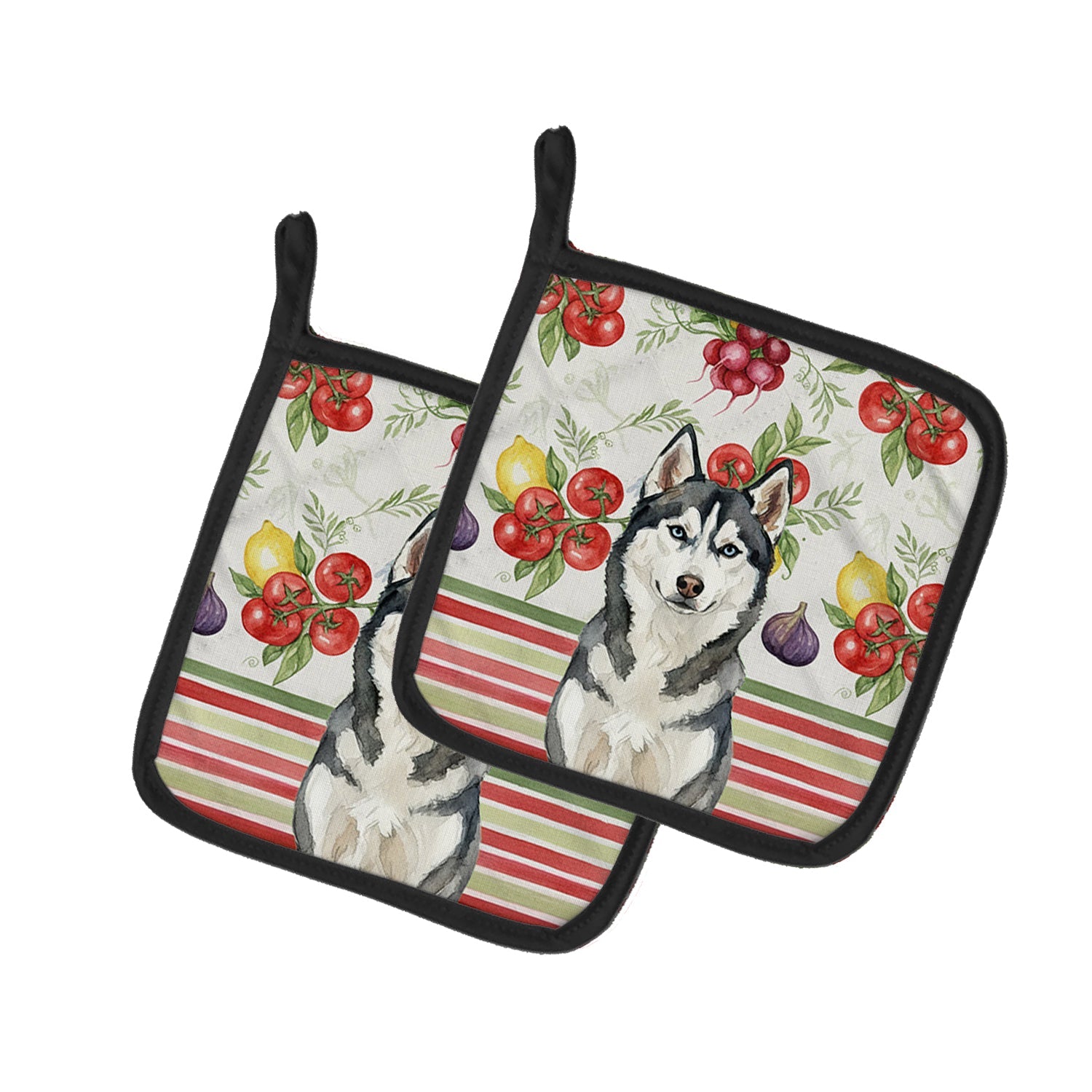 Siberian Husky Vegetables Pot Holder Set of 2 Heat Resistant Quilted Hot Pads 7.5 x 7.5 Inch, Insulated Kitchen Trivets for Cooking & Baking