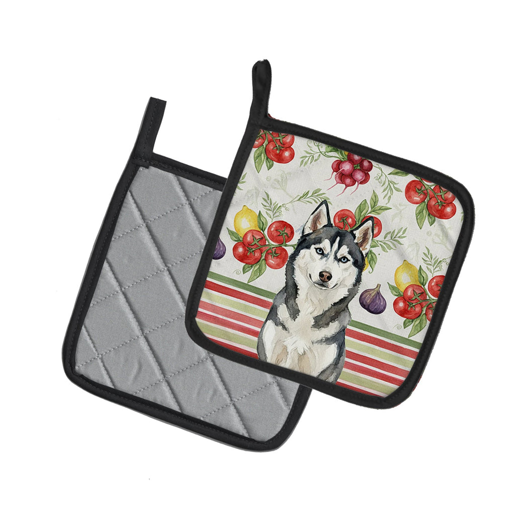 Siberian Husky Vegetables Pot Holder Set of 2 Heat Resistant Quilted Hot Pads 7.5 x 7.5 Inch, Insulated Kitchen Trivets for Cooking & Baking
