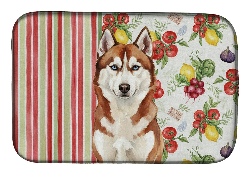 Red and White Siberian Husky Vegetables Dish Drying Mat Absorbent Dish Drying Mat Pad for Kitchen Counter Dish Drainer Mat for Countertop, 14 x 21", Multicolor