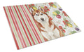 Red and White Siberian Husky Vegetables Cutting Board Tempered Glass Kitchen Cutting Surface, Heat Resistant Chopping, Non-Slip Feet, Food Prep & Serving