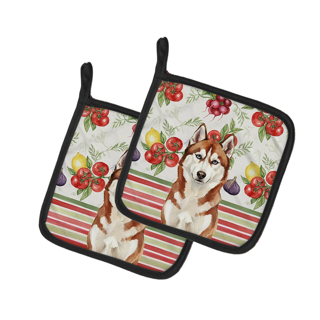 Red and White Siberian Husky Vegetables Pot Holder Set of 2 Heat Resistant Quilted Hot Pads 7.5 x 7.5 Inch, Insulated Kitchen Trivets for Cooking & Baking